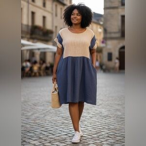 Dress, XL, no brand, size, or fiber content tag,
Really cute on, buttons in back